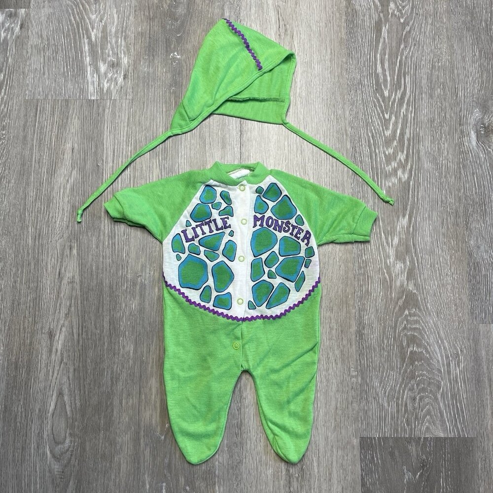 Dr. Denton Vintage One Piece Sleeper Pajamas Dinosaur Little Monster Size S 0-13